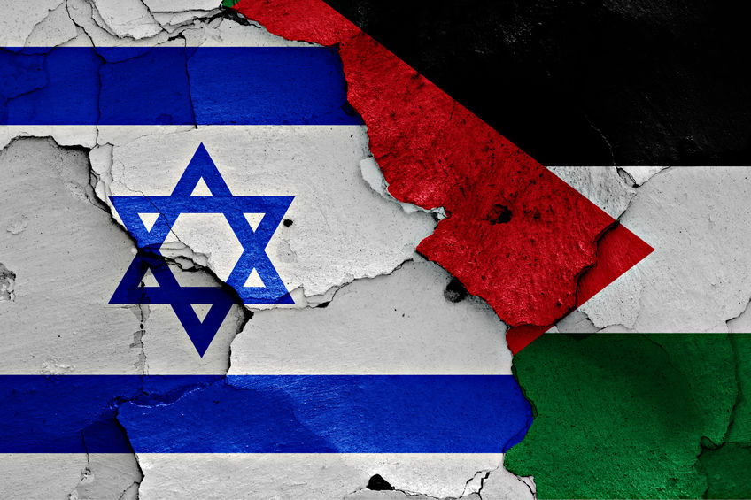 flags of Israel and Palestine painted on cracked wall flags of Israel and Palestine painted on cracked wall