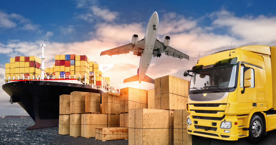 Truck, airplane and ship for the transport of goods Truck, airplane and ship for the transport of goods