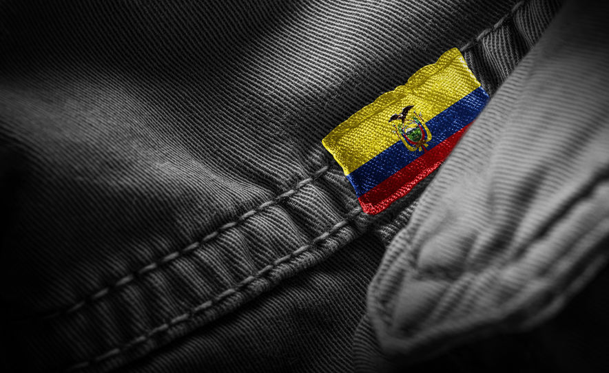 Tag on dark clothing in the form of the flag of the Ecuador Tag on dark clothing in the form of the flag of the Ecuador