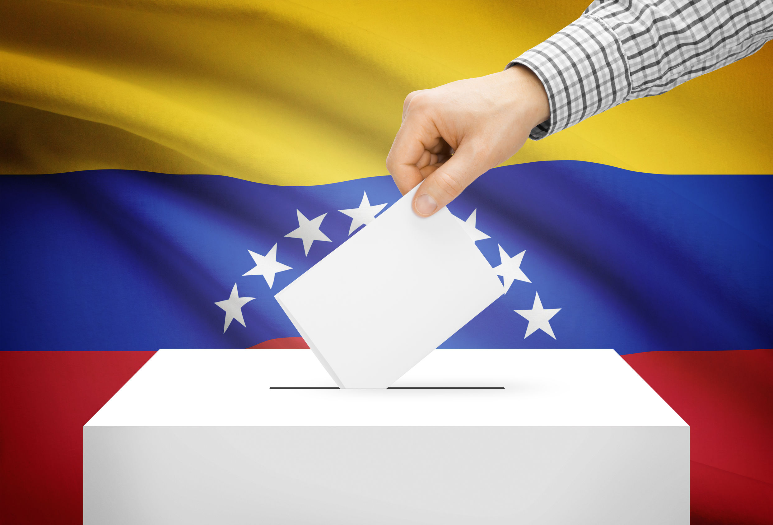 Voting concept Ballot box with national flag on background Venezuela