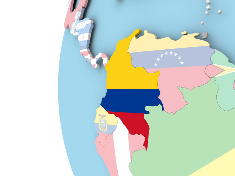 Flag of Colombia on political globe