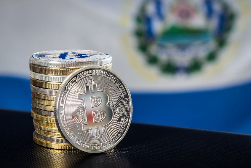 Bitcoins over El Salvador flag