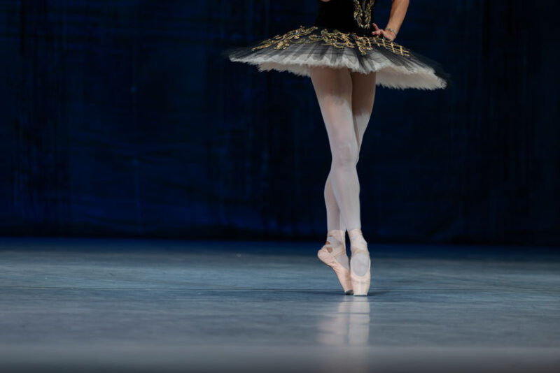 Closeup of ballerinas dancing on stage.