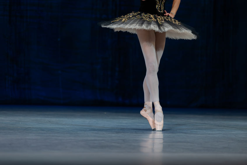 Closeup of ballerinas dancing on stage.