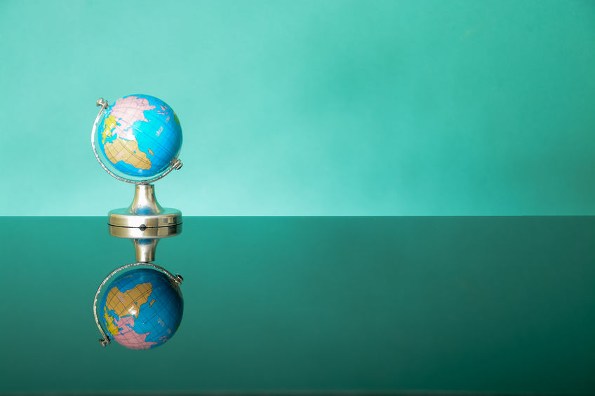 World globe on green background. Copy space.Earth day or environment conservation concept. Save green planet concept