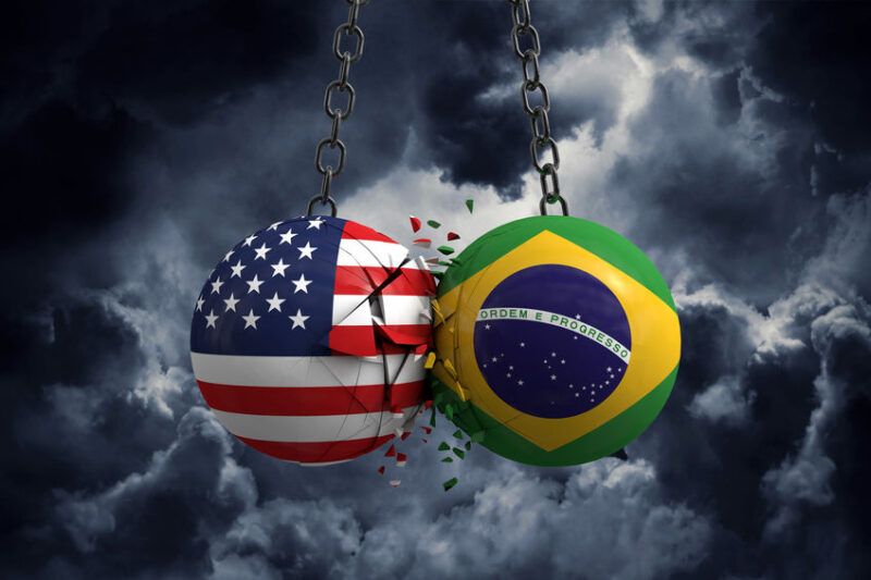 Relationship conflict between USA and Brazil. Trade deal concept
