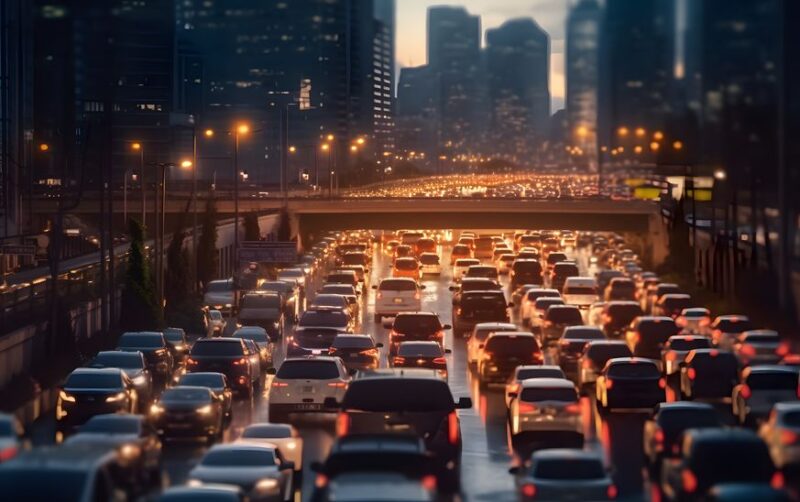 204919184 traffic jam in the city at night, bangkok, thailand.
