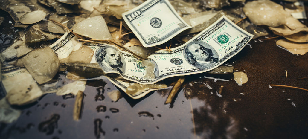 The money is lying dirty in a puddle, generative AI