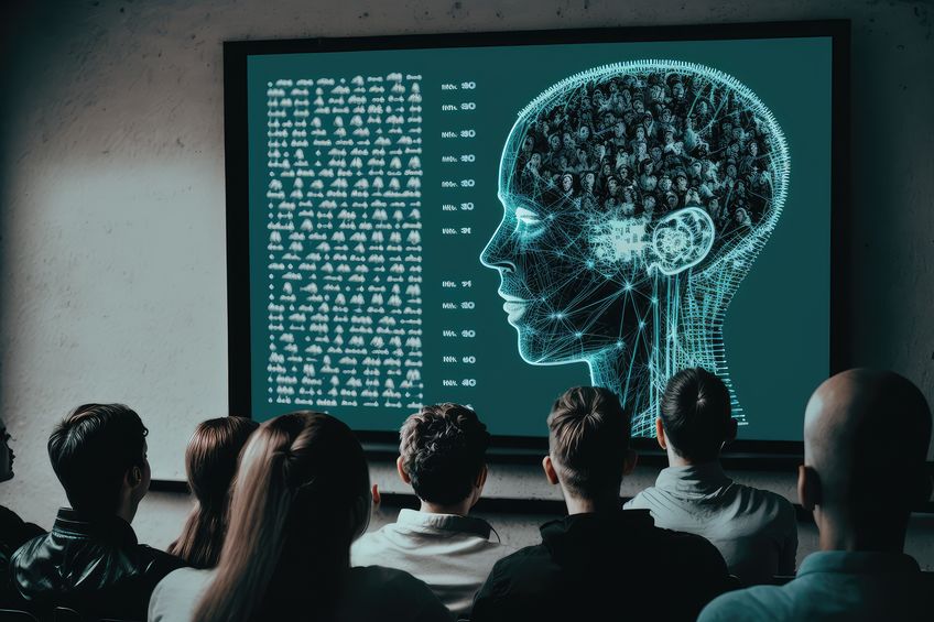 person, teaching machine learning concept to group of students