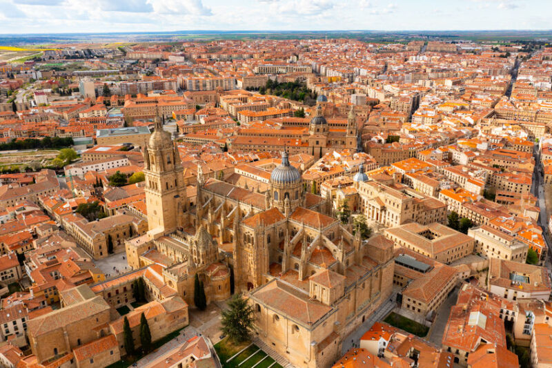 Aerial view of Salamanca with the New Cathedral in first plan, Spain