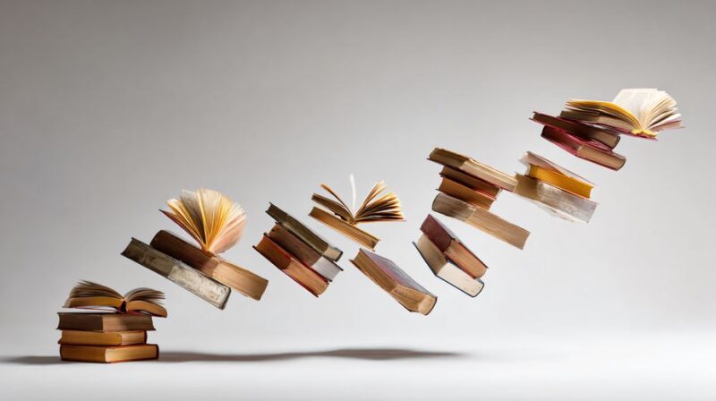 249850732 flying books pile isolated, education concept for stock photos