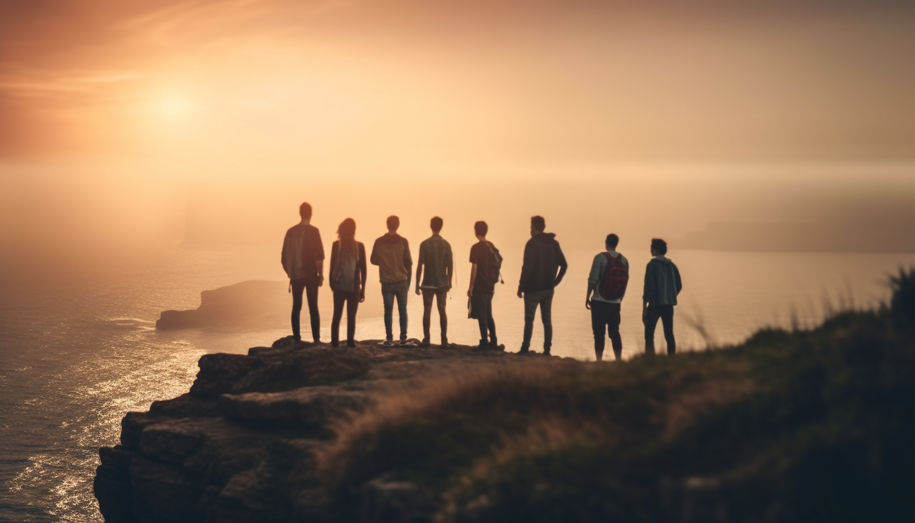 Family bonding on a summer adventure, holding hands by coastline generated by AI