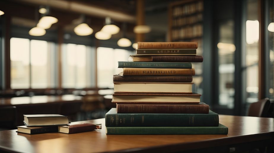 221167507 stack of books on table in library, closeup. education concept