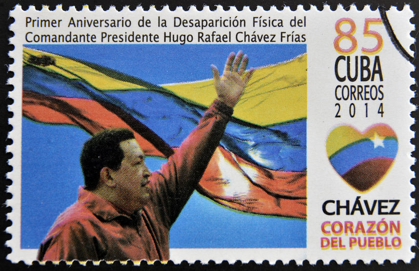 CUBA CIRCA 2014: A stamp printed in Cuba shows Hugo Rafael Chavez (1954 2013), President of Venezuela, circa 2014