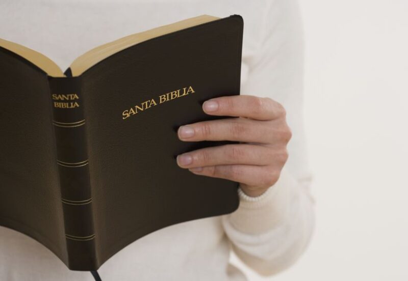 Close up of person reading bible