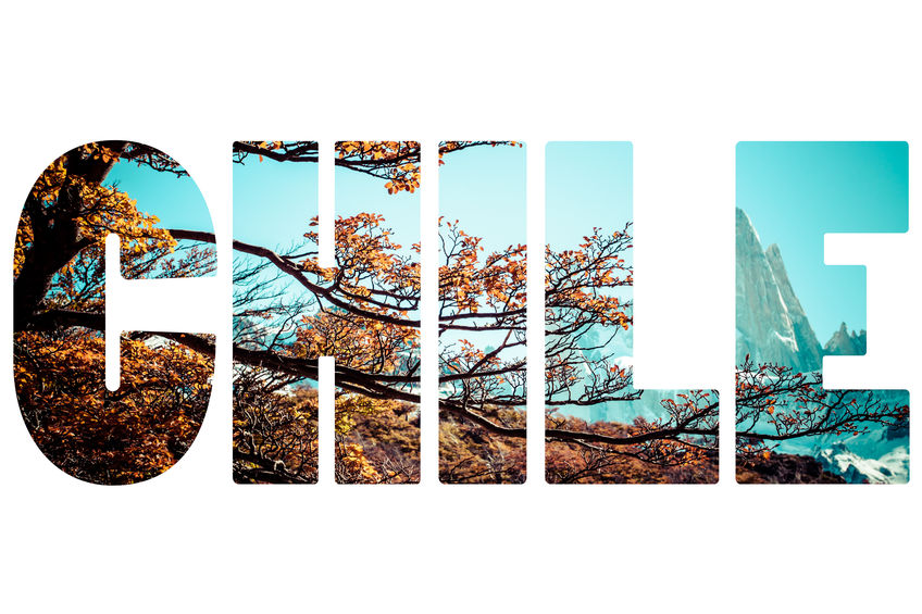 Word CHILE over mountains.