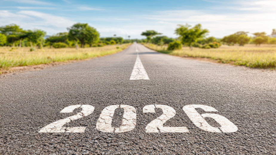 Asphalt with the inscription 2026, symbolizing the road to the future, to the New Year 2026.